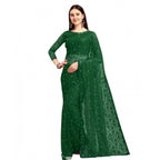 Generic Women's Net Self Design Saree With Unstitched Blouse 5.5MtrÂ (Green)
