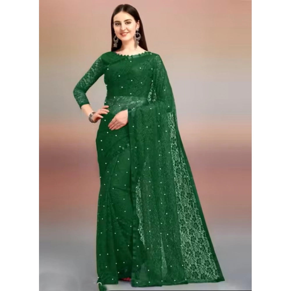 Generic Women's Net Self Design Saree With Unstitched Blouse 5.5MtrÂ (Green)
