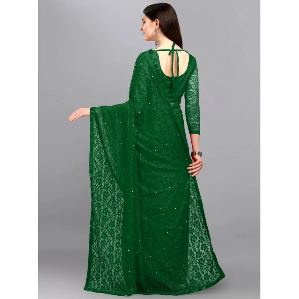 Generic Women's Net Self Design Saree With Unstitched Blouse 5.5MtrÂ (Green)