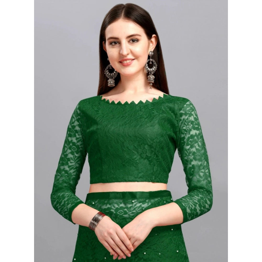 Generic Women's Net Self Design Saree With Unstitched Blouse 5.5MtrÂ (Green)