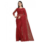 Generic Women's Net Self Design Saree With Unstitched Blouse 5.5MtrÂ (Maroon)