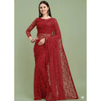 Generic Women's Net Self Design Saree With Unstitched Blouse 5.5MtrÂ (Maroon)