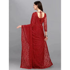 Generic Women's Net Self Design Saree With Unstitched Blouse 5.5MtrÂ (Maroon)
