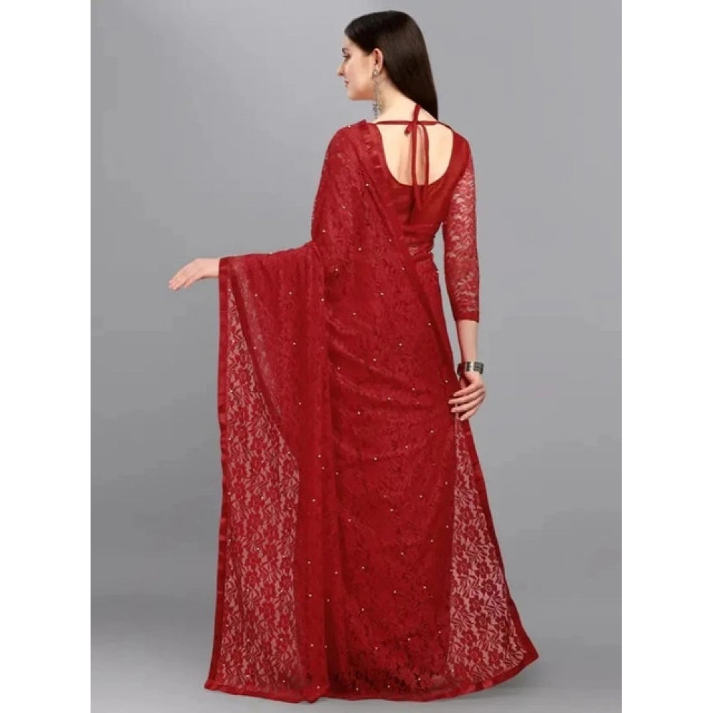 Generic Women's Net Self Design Saree With Unstitched Blouse 5.5MtrÂ (Maroon)