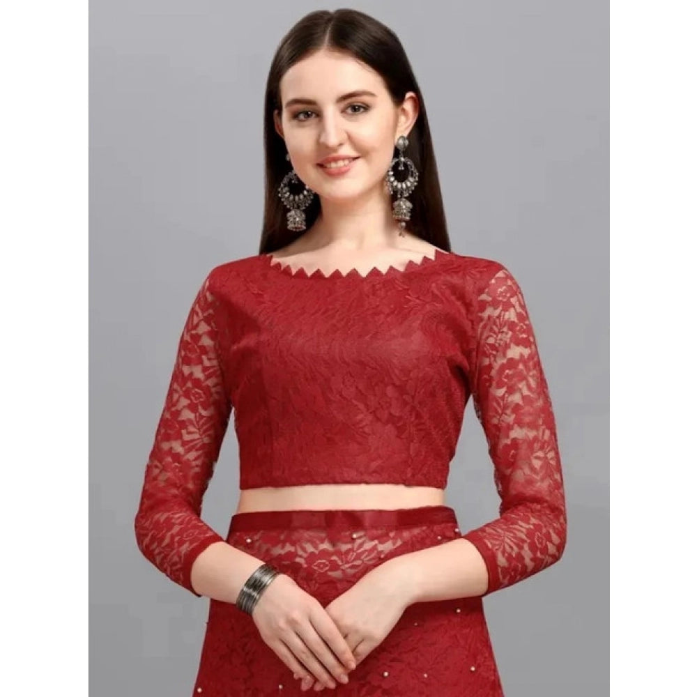 Generic Women's Net Self Design Saree With Unstitched Blouse 5.5MtrÂ (Maroon)