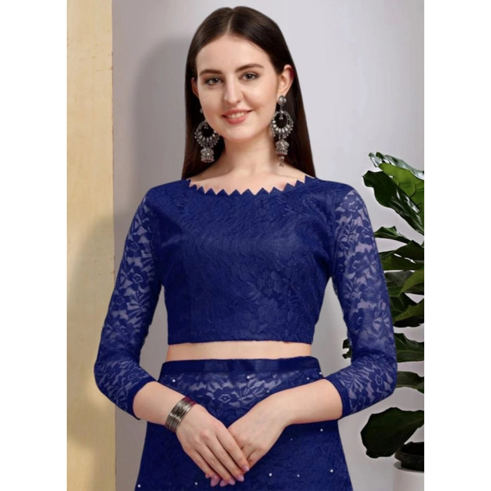 Generic Women's Net Self Design Saree With Unstitched Blouse 5.5MtrÂ (Navy Blue)