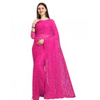 Generic Women's Net Self Design Saree With Unstitched Blouse 5.5MtrÂ (Rani)