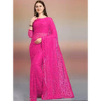 Generic Women's Net Self Design Saree With Unstitched Blouse 5.5MtrÂ (Rani)