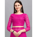 Generic Women's Net Self Design Saree With Unstitched Blouse 5.5MtrÂ (Rani)