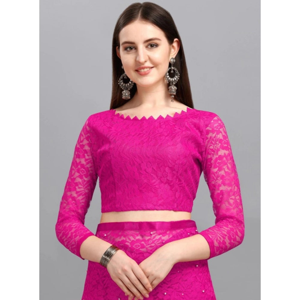 Generic Women's Net Self Design Saree With Unstitched Blouse 5.5MtrÂ (Rani)