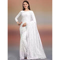  Women's Net Self Design Saree With Unstitched Blouse 5.5MtrÂ (White)