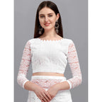 Generic Women's Net Self Design Saree With Unstitched Blouse 5.5MtrÂ (White)