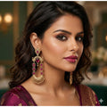  Women's Zinc Alloy Gold Plated Chandbali Earrings (Multicolor)