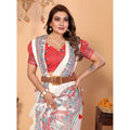  Women's Linen Cotton Printed Saree With Unstitched Blouse 5.5Mtr (Off White)