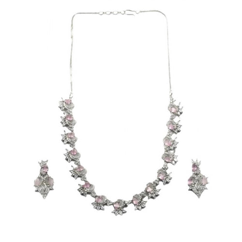 Generic Women's Brass Silver Plated Necklace set (Pink)