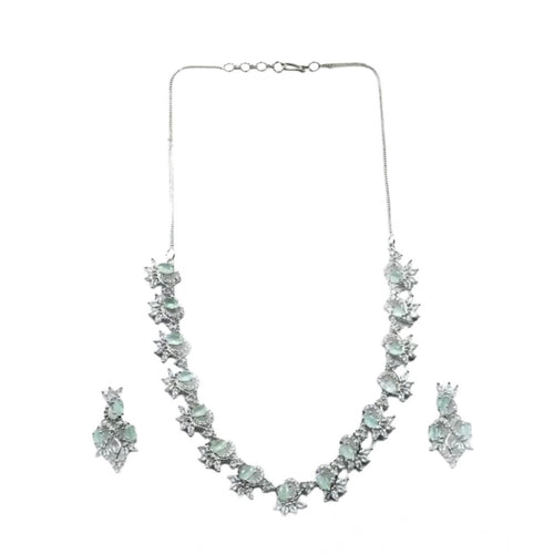 Generic Women's Brass Silver Plated Necklace set (Turquoise)