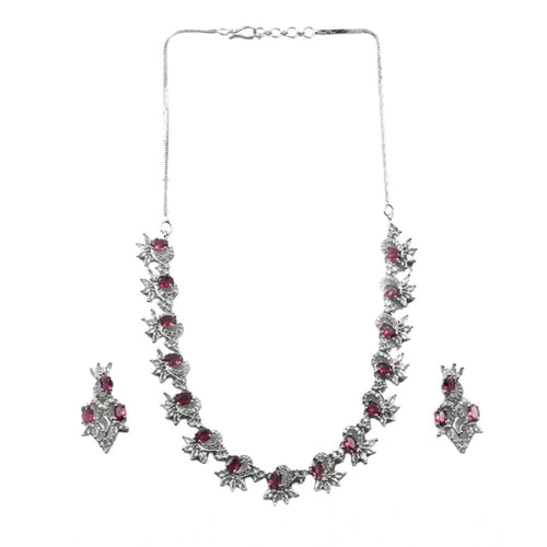 Generic Women's Brass Silver Plated Necklace set (Red)