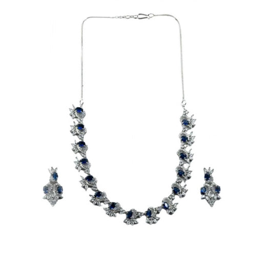 Generic Women's Brass Silver Plated Necklace set (Blue)