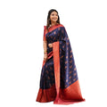  Women's Litchi silk Printed Saree With Unstitched Blouse (Blue)