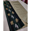  Women's Litchi silk Printed Saree With Unstitched Blouse (Green)