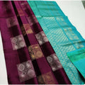  Women's Litchi silk Printed Saree With Unstitched Blouse (Maroon With Turquise Green)