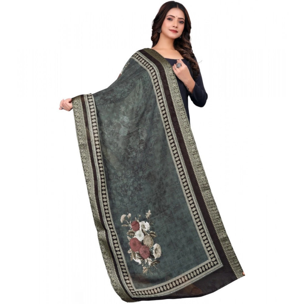 महिलाओं के लिए चंदेरी सिल्क प्रिंटेड दुपट्टा (काला, लंबाई: 2 मीटर)