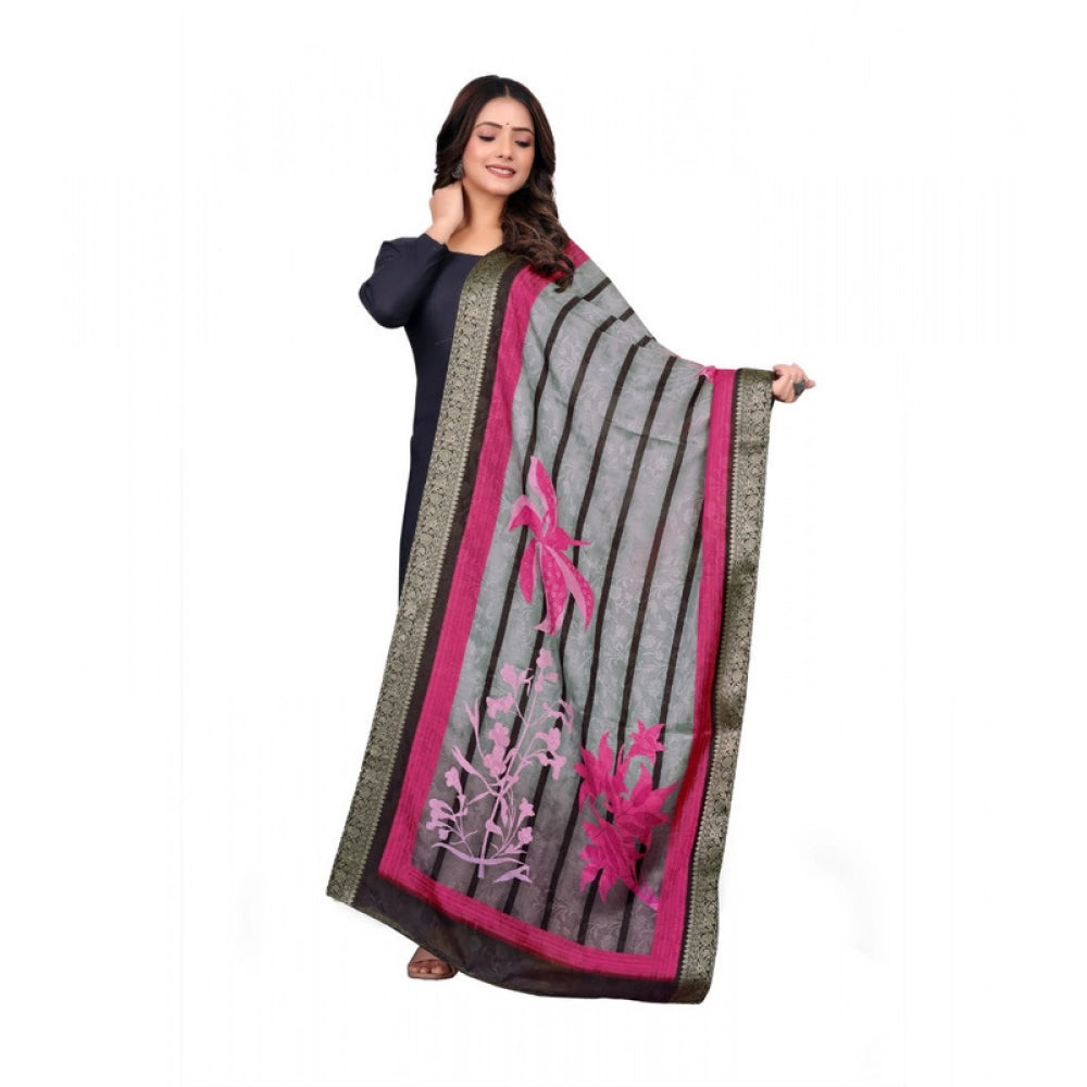 Generic Women's chanderi silk  Printed Dupatta (Black, Length:Â 2 Mtr)