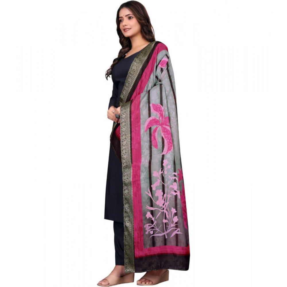 Generic Women's chanderi silk  Printed Dupatta (Black, Length:Â 2 Mtr)