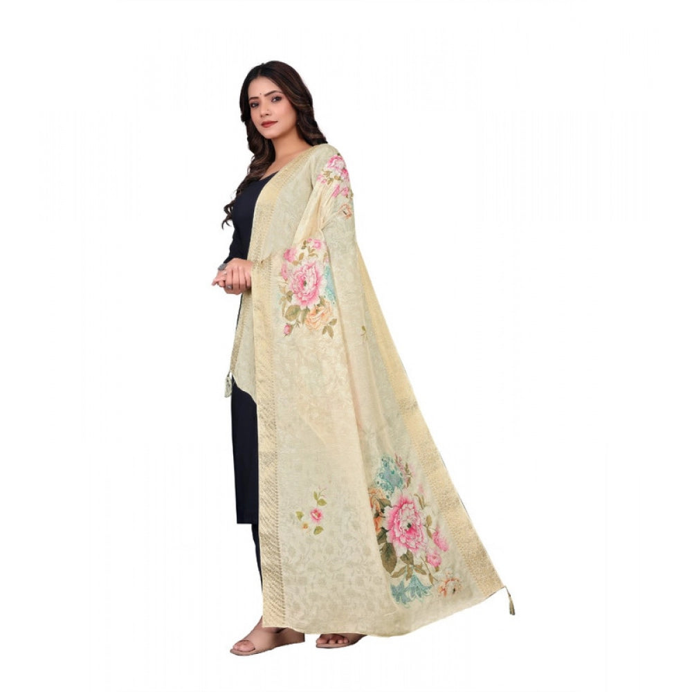 Generic Women's chanderi silk  Printed Dupatta (Beige, Length:Â 2 Mtr)
