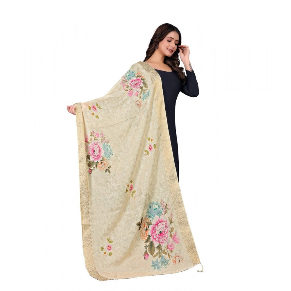 Generic Women's chanderi silk  Printed Dupatta (Beige, Length:Â 2 Mtr)