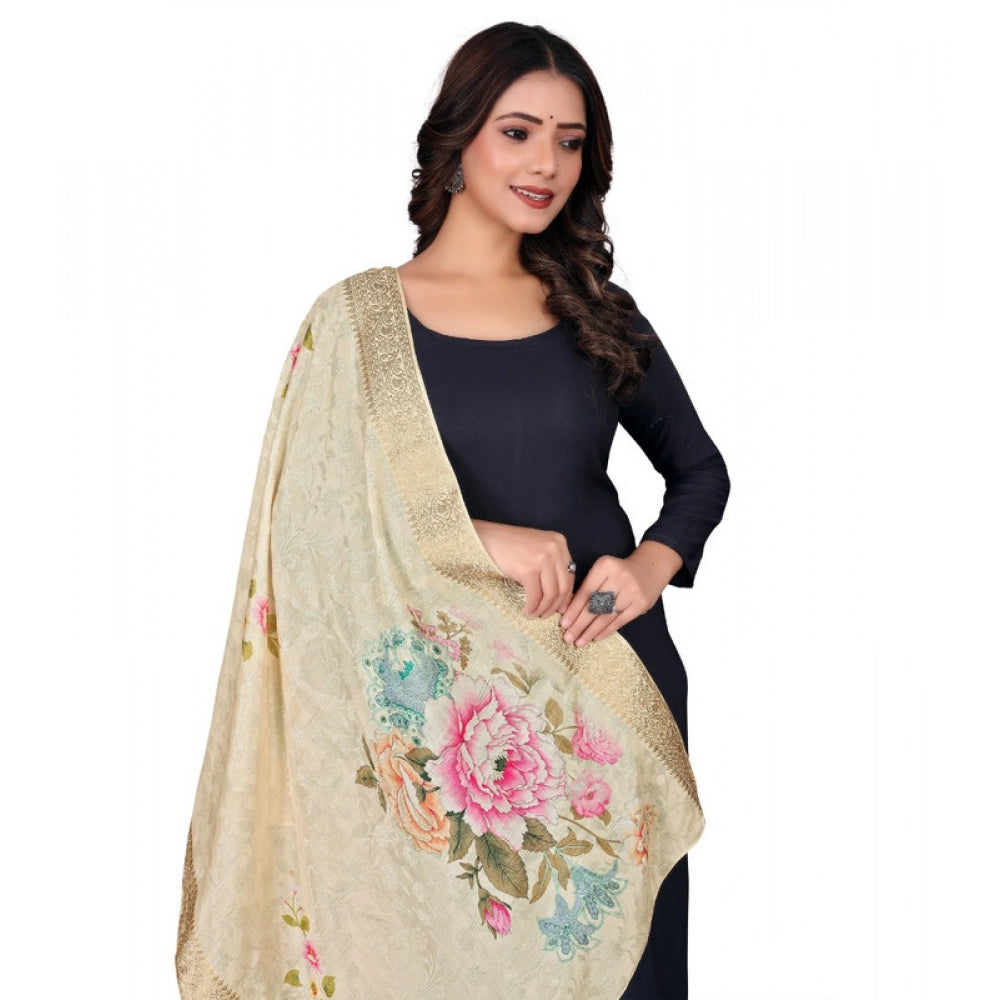 Generic Women's chanderi silk  Printed Dupatta (Beige, Length:Â 2 Mtr)