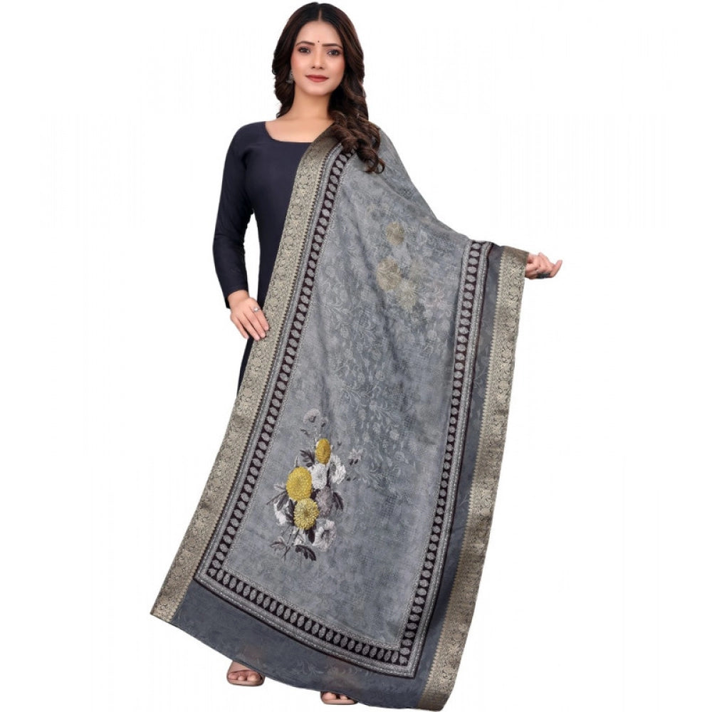 Generic Women's chanderi silk  Printed Dupatta (Gray, Length:Â 2 Mtr)