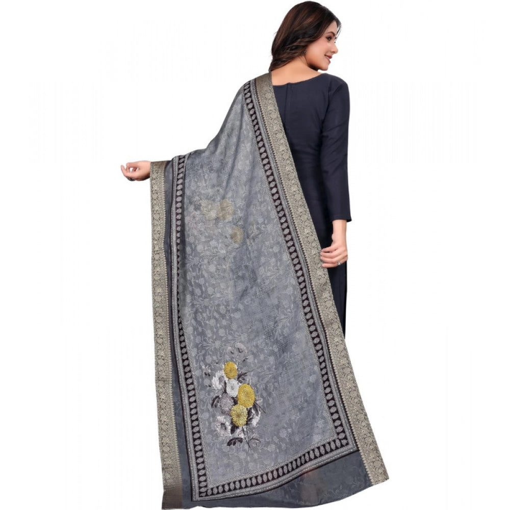 Generic Women's chanderi silk  Printed Dupatta (Gray, Length:Â 2 Mtr)