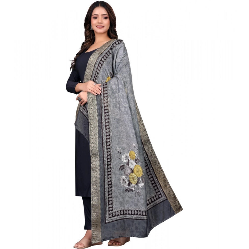 Generic Women's chanderi silk  Printed Dupatta (Gray, Length:Â 2 Mtr)
