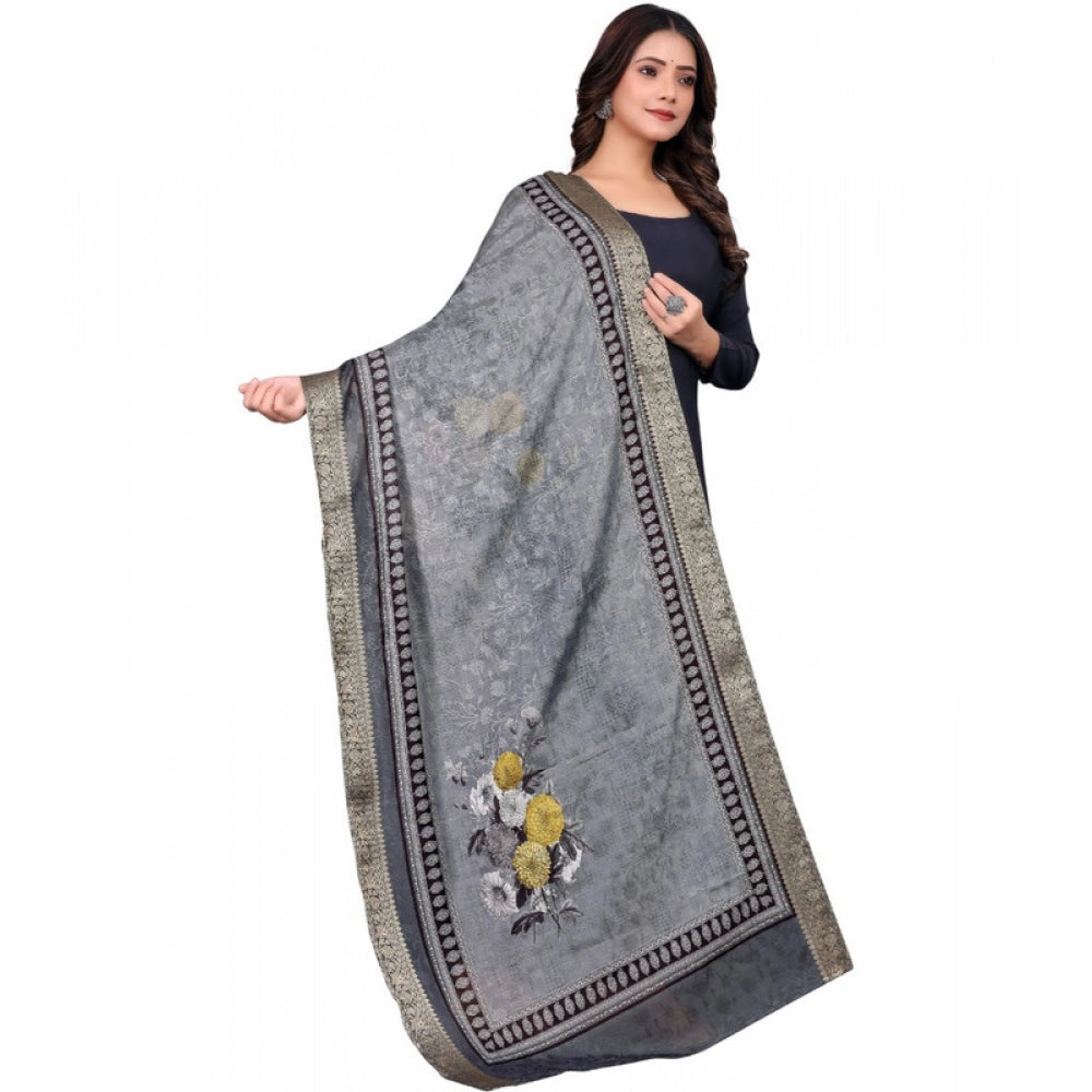 Generic Women's chanderi silk  Printed Dupatta (Gray, Length:Â 2 Mtr)