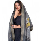 Generic Women's chanderi silk  Printed Dupatta (Gray, Length:Â 2 Mtr)