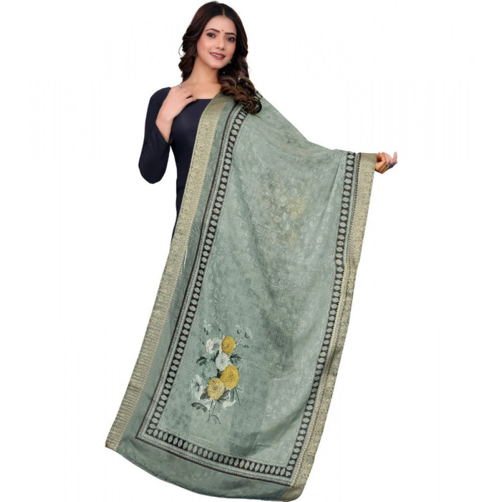 Generic Women's chanderi silk  Printed Dupatta (Green, Length:Â 2 Mtr)