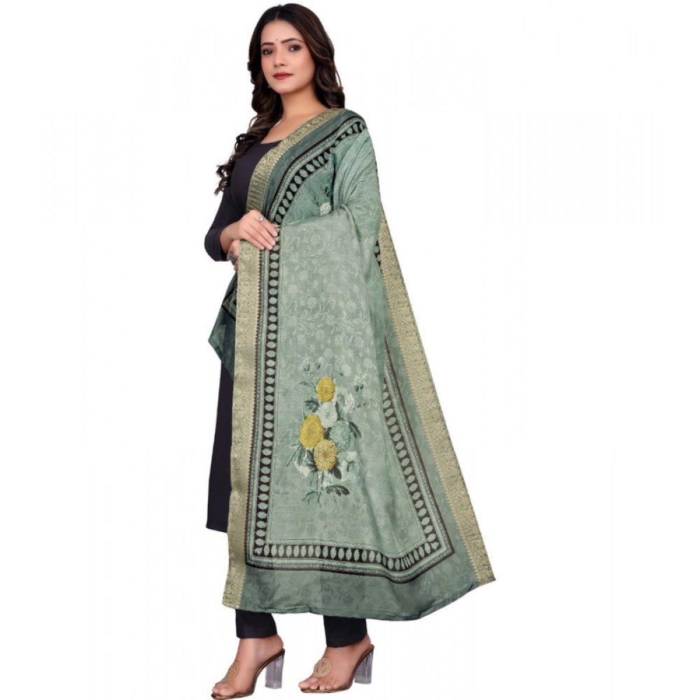 Generic Women's chanderi silk  Printed Dupatta (Green, Length:Â 2 Mtr)