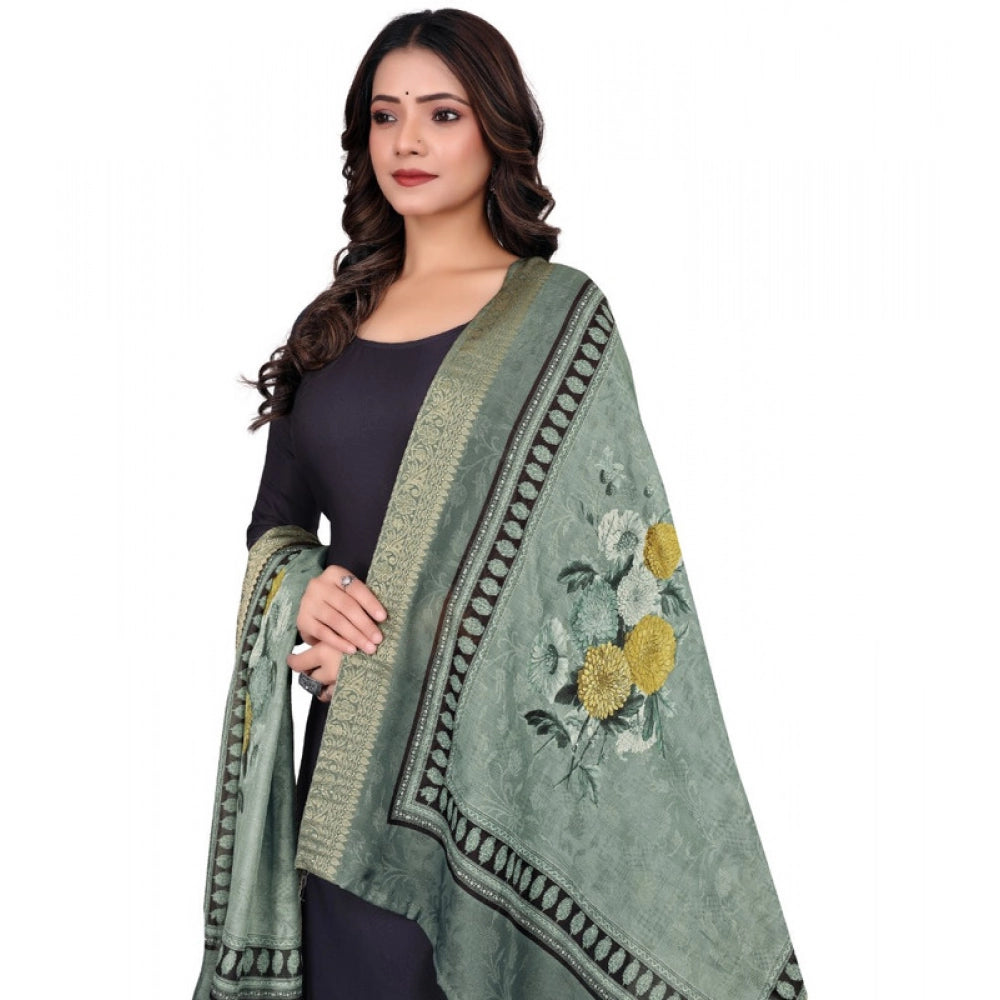 Generic Women's chanderi silk  Printed Dupatta (Green, Length:Â 2 Mtr)