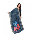 Generic Women's chanderi silk  Printed Dupatta (Navy Blue, Length:Â 2 Mtr)