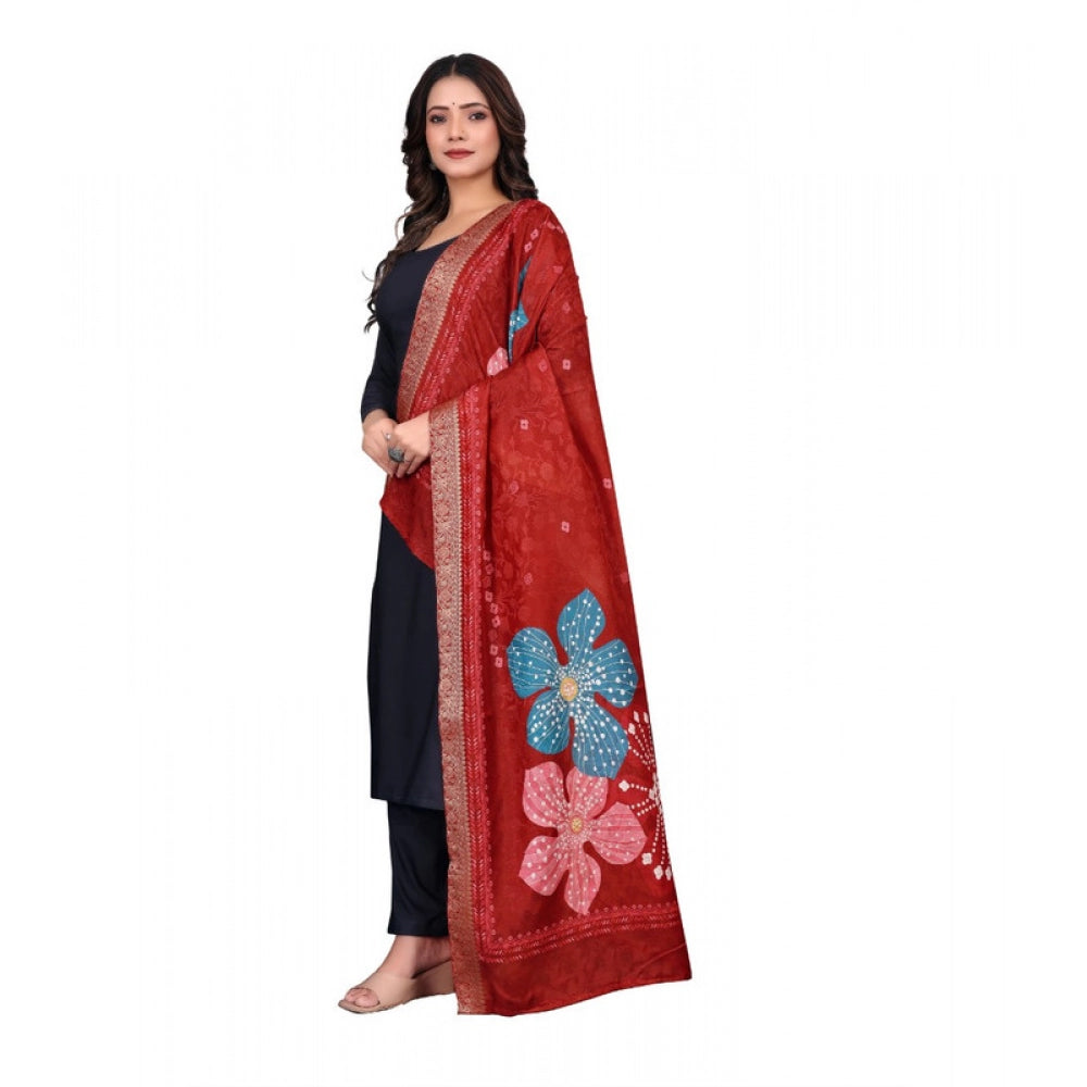 Generic Women's chanderi silk  Printed Dupatta (Red, Length:Â 2 Mtr)