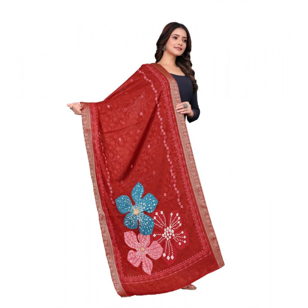 Generic Women's chanderi silk  Printed Dupatta (Red, Length:Â 2 Mtr)