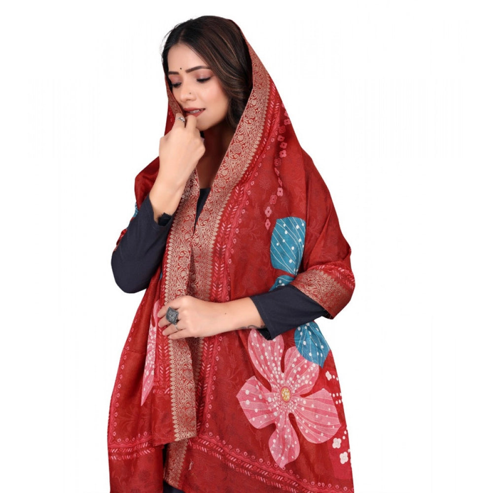 Generic Women's chanderi silk  Printed Dupatta (Red, Length:Â 2 Mtr)