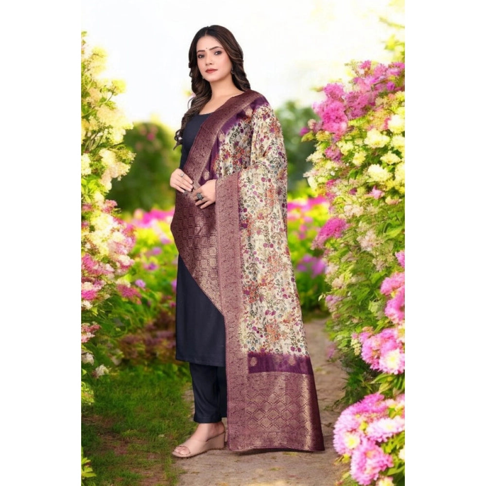 महिलाओं के लिए चंदेरी सिल्क का प्रिंटेड दुपट्टा (मैजेंटा रंग, लंबाई: 2 मीटर)