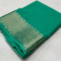  Women's Crepe Chit Pallu Solid Saree With Unstitched Blouse 5.5Mtr (Turquoise Green)