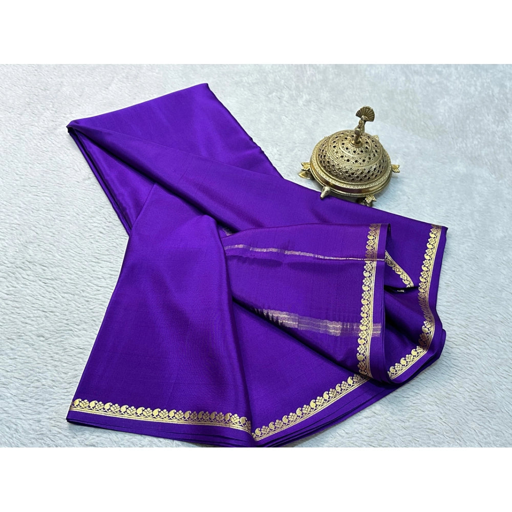 महिलाओं के लिए क्रेप चिट पल्लू वाली सॉलिड साड़ी, बिना सिला ब्लाउज के साथ, 5.5 मीटर (बैंगनी)