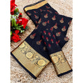  Women's Digital Dolla Silk Printed Saree With Unstitched Blouse 5.5Mtr (Navy Blue)