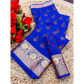  Women's Digital Dolla Silk Printed Saree With Unstitched Blouse 5.5Mtr (Blue)