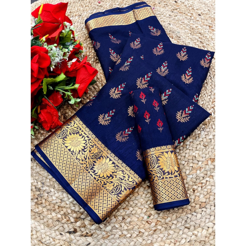 जेनेरिक महिलाओं की डिजिटल डोला सिल्क प्रिंटेड साड़ी, बिना सिले ब्लाउज के साथ, 5.5 मीटर (नीला)