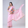  Women's Soft Crepe Silk Printed Ready To Wear Saree With Unstitched Blouse 5.5Mtr (Pink)